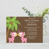 Jungle Giraffe Twin Girls Baby Shower Invitation Einladung (Stehend Vorderseite)