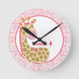 Jungle Giraffe Wall Clock (Pink) Fügen Sie einen N Runde Wanduhr