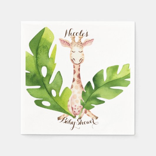 Jungle Giraffe Watercolor Baby Dusche Party Serviette (Vorderseite)