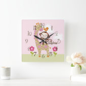 Jungle Girl Animal Kid's Baby Kinderzimmer Clock Quadratische Wanduhr (Zuhause)