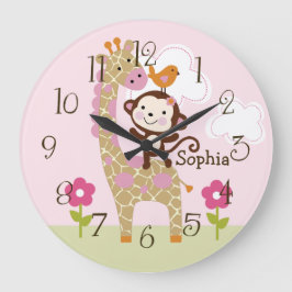 Jungle Girl Animal Kid's Baby Kinderzimmer Clock Quadratische Wanduhr