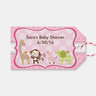 Jungle Girl Animals Baby Shower Tags Geschenkanhänger