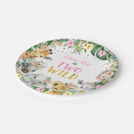 Jungle Girl Birthday Safari Animals Paper Plates Pappteller (Schrägansicht)