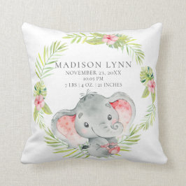 Jungle Girl Elephant Baby Birth Stats Pillow Kissen