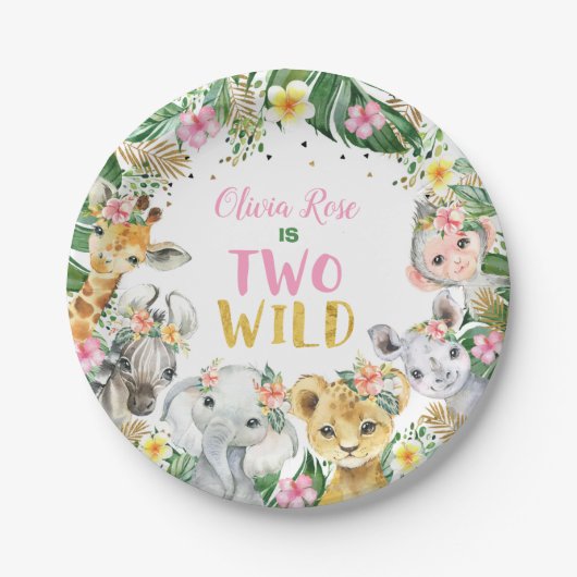 Jungle Girl Safari Tiere Papier Teller (Vorderseite)