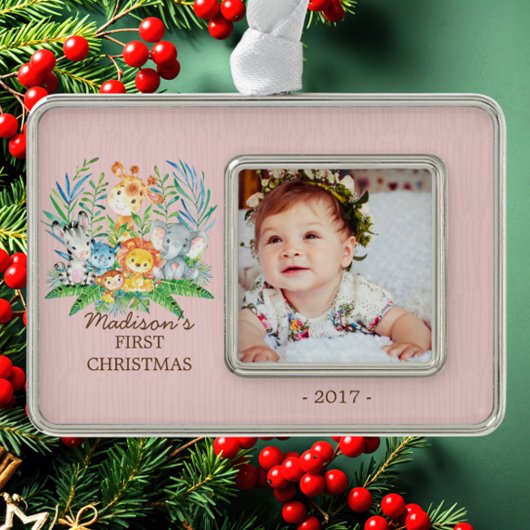 Jungle Girls Baby's 1. Weihnachts-Foto Ornament Rahmen-Ornament Silber