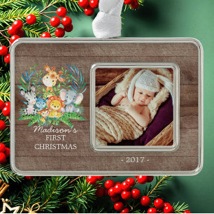 Jungle Girls Baby's 1. Weihnachts-Foto Ornament Rahmen-Ornament Silber