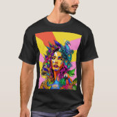 Jungle Goddess Pop Art Peacock Portrait T-Shirt (Vorderseite)