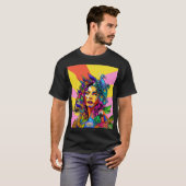 Jungle Goddess Pop Art Peacock Portrait T-Shirt (Vorne ganz)