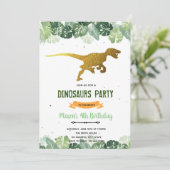 Jungle gold t-rex Dinosaurier Einladung zum Geburt (Stehend Vorderseite)