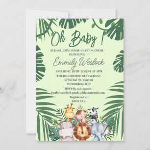 Jungle Green Foilage Wild niedlicher Tiere Einladu Einladung