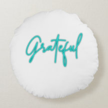 Jungle Green "Grateful" Print Round Kissen