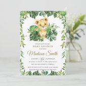 Jungle Greenery Adorable Lion Cub Boy Babydusche Einladung (Stehend Vorderseite)