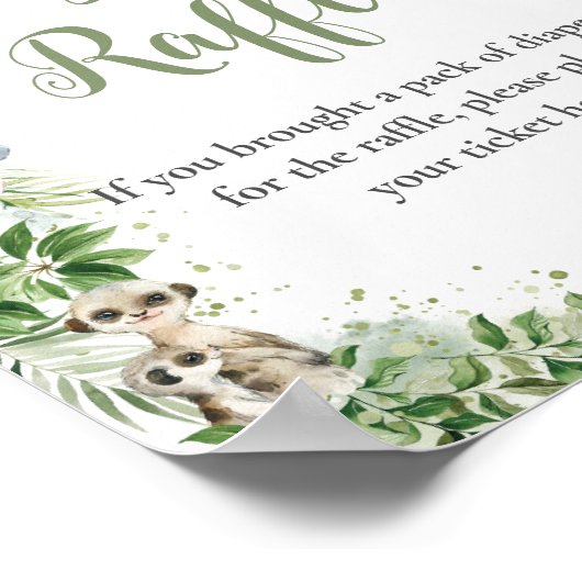 Jungle Greenery Baby Duwer Windel Raffle Schild (Ecke)
