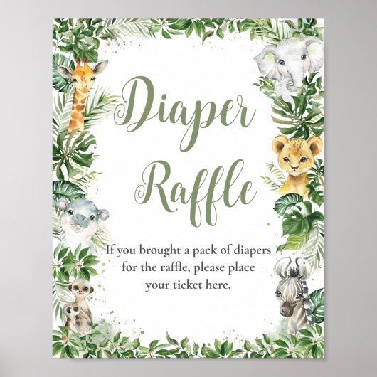 Jungle Greenery Baby Duwer Windel Raffle Schild (Vorne)