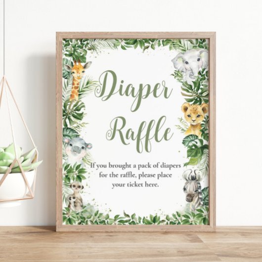 Jungle Greenery Baby Duwer Windel Raffle Schild