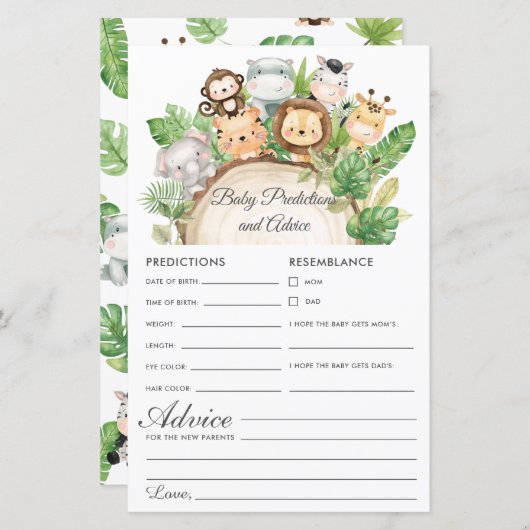 Jungle Greenery Baby Predictions & Advice Dusche (Vorne/Hinten)