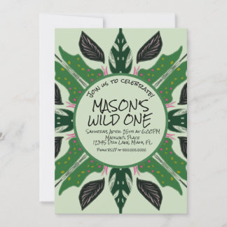 Jungle Greenery Hand Drawn Zoo Party Einladung