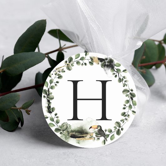 Jungle Greenery | Monogram Wedding Umschlag Aufkle Runder Aufkleber