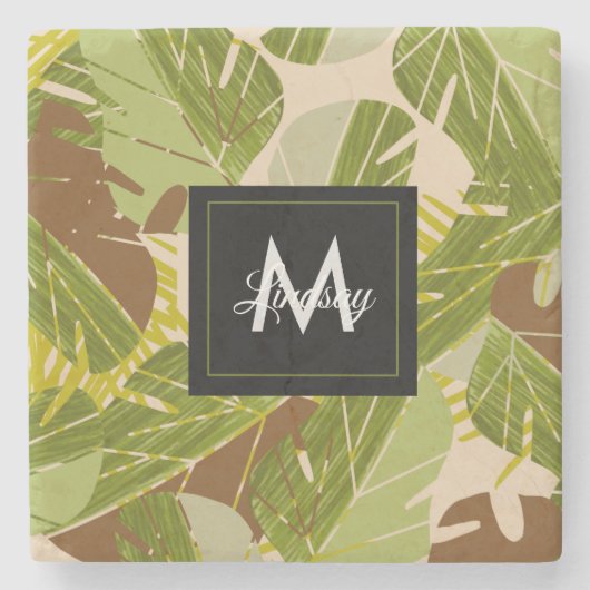 Jungle Greenery Safari Leaf Tropical Hand Drawn Steinuntersetzer (Vorderseite)