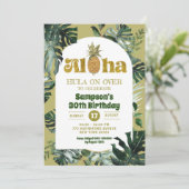 Jungle Greenery Tropical Aloha Ananas Geburtstag Einladung (Stehend Vorderseite)