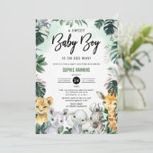 Jungle Greenery Wild Safari Animals Baby Shower Einladung (Stehend Vorderseite)