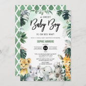 Jungle Greenery Wild Safari Animals Baby Shower Einladung (Vorne/Hinten)