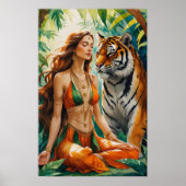 Jungle Harmony: Bengalisches Tiger und Boho Muse Poster (Vorne)