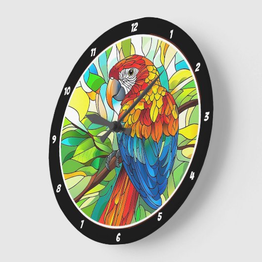 Jungle Harmony" - Hartglaspapagei Große Wanduhr (Winkel)