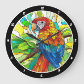 Jungle Harmony" - Hartglaspapagei Große Wanduhr (Vorderseite)