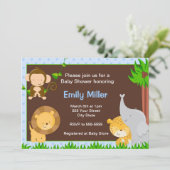 Jungle Invitation Baby Boy Dusche Blau Einladung (Stehend Vorderseite)