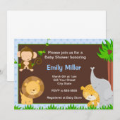 Jungle Invitation Baby Boy Dusche Blau Einladung (Vorne/Hinten)