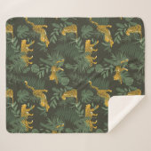 Jungle Jaguar Green Monstera Verlasse Muster Sherpadecke (Vorderseite (Horizontal))