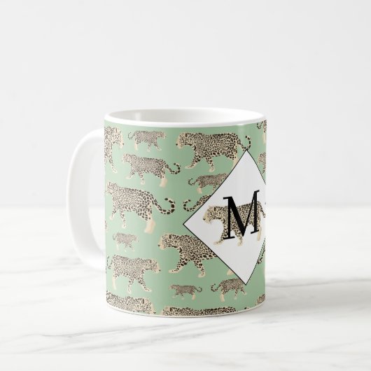 Jungle Jaguar Tiermuster Erstmaliges Monogramm Kaffeetasse (Vorderseite Links)