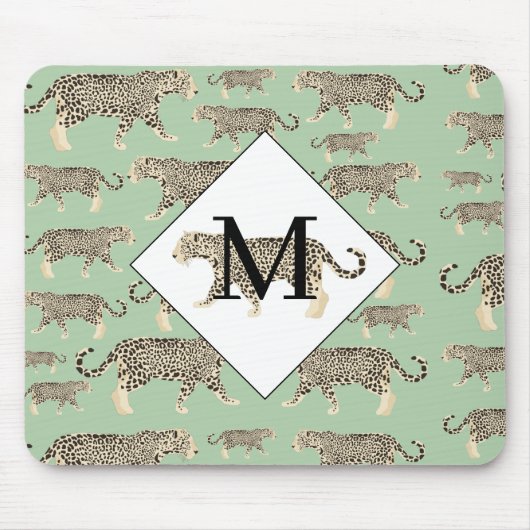 Jungle Jaguar Tiermuster Erstmaliges Monogramm Mousepad (Vorne)