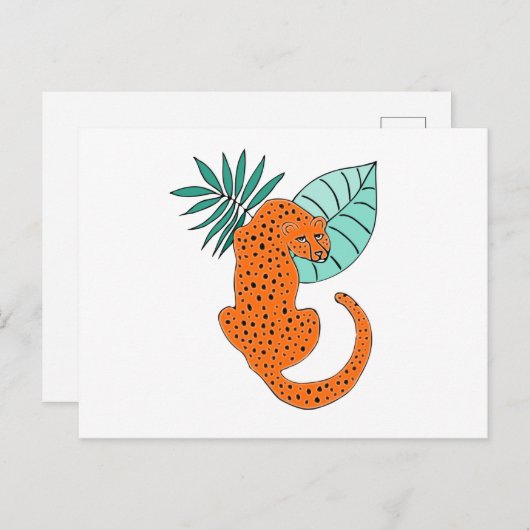 Jungle Jaguar Tropical Fern Postcard Postkarte (Vorne/Hinten)