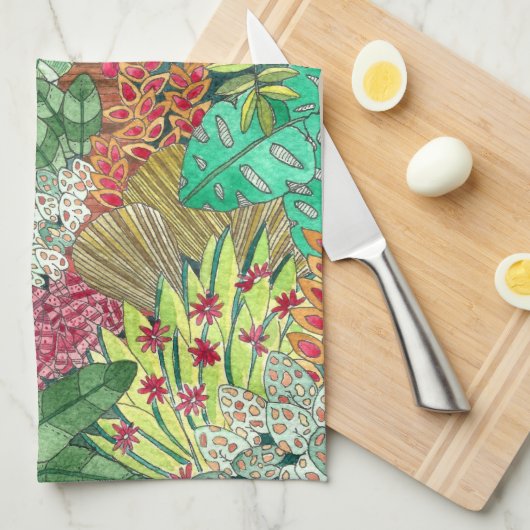 Jungle Jaguar Watercolor Geschirrtuch (Viertel Falte)