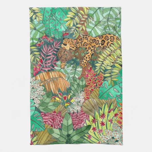 Jungle Jaguar Watercolor Geschirrtuch (Vertikal)