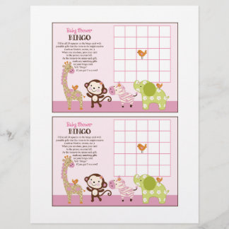 Jungle Jill Girl Animals "Baby Shower Bingo" Blatt