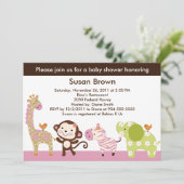 Jungle Jill/Girl Animals Kinderdusche Einladung (Stehend Vorderseite)