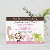 Jungle Jill / Girl Animals Sip & See Einladung (Stehend Vorderseite)