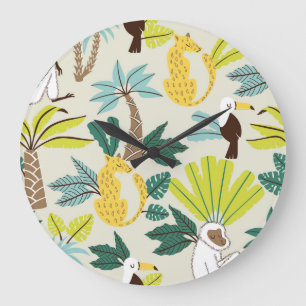 Jungle Joy: Cartoon Animal Fun Große Wanduhr