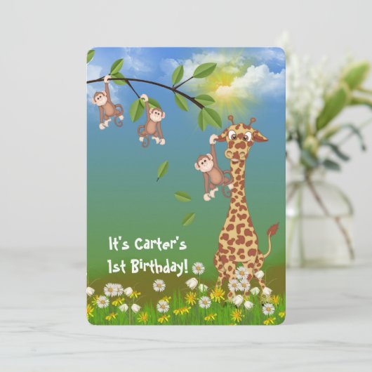 Jungle Juvenile Geburtstagsparty Einladung (Stehend Vorderseite)