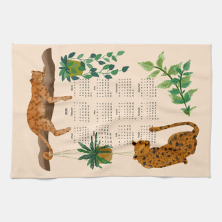 Jungle-Katzen; Leoparden und Topf-Pflanze 2025 Geschirrtuch