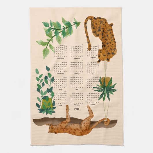 Jungle-Katzen; Leoparden und Topf-Pflanze 2025 Geschirrtuch (Vertikal)