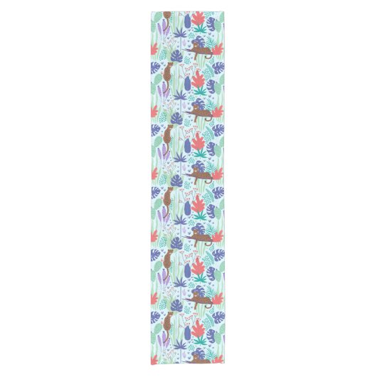 Jungle Katzen mit Blume und Blätter Kurzer Tischläufer (Vorderseite)