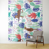 Jungle Katzen mit Blume und Blätter Wandteppich (Beispiel)