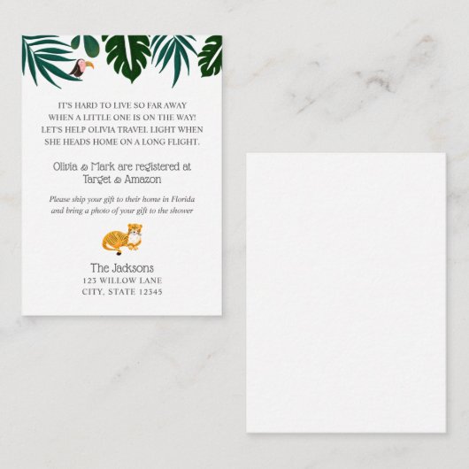 Jungle Langstrecken-Babydusche Begleitkarte (Vorne/Hinten)