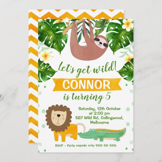 Jungle Lasse Wild zum Geburtstag Einladung (Vorne/Hinten)