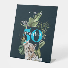 Jungle Leopard Blue Milestone Geburtstagsparty Sockelschild